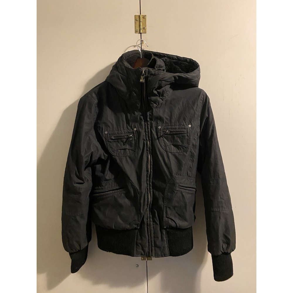 TNA woman’s Gray Hooded Bomber Jacket Full Zip Lined Pockets Size M